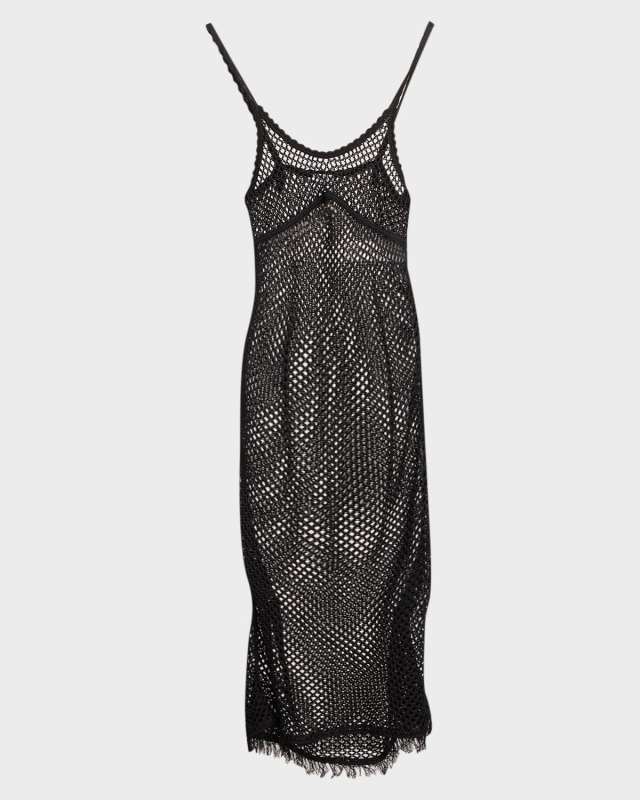 x Paula's Ibiza Sleeveless Fringe-Hem Crochet Midi Dress